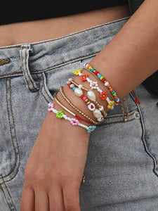 8pcs Flower Beaded Bracelet Set - Sparty Girl